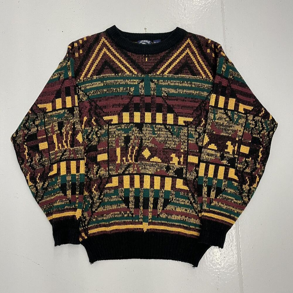 Vintage 90s Atlantic Traders Black Geometric Pattern Sweater